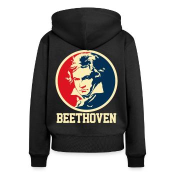Beethoven - Frauen Premium Bio Zip Hoodie - Schwarz - Hinten - Julia (174cm)