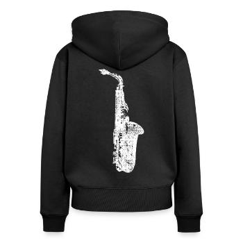 Saxophon Sax - Frauen Premium Bio Zip Hoodie - Schwarz - Hinten - Julia (174cm)