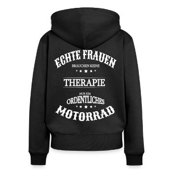 Frauen brauchen keine Therapie, nur ein Motorrad - Frauen Premium Bio Zip Hoodie - Schwarz - Hinten - Julia (174cm)