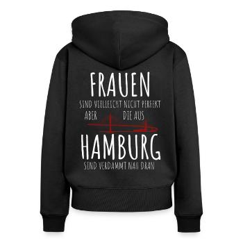 Stadt HAMBURG Perfekte Frauen - Frauen Premium Bio Zip Hoodie - Schwarz - Hinten - Julia (174cm)