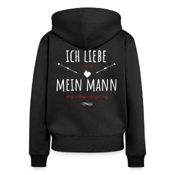 Bogenschießen ich liebe meinen Mann - Frauen Premium Bio Zip Hoodie - Schwarz - Hinten - Julia (174cm)