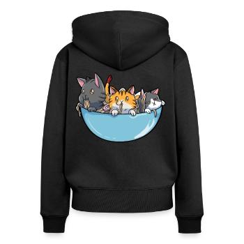 Anime-Ramen-Katze - Frauen Premium Bio Zip Hoodie - Schwarz - Hinten - Julia (174cm)