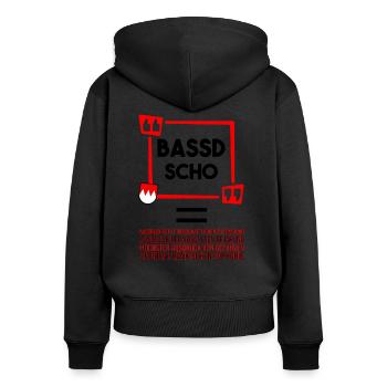 Franken Bassd Scho Erklärung - Frauen Premium Bio Zip Hoodie - Schwarz - Hinten - Julia (174cm)