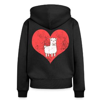 süßes Lama Herz - Frauen Premium Bio Zip Hoodie - Schwarz - Hinten - Julia (174cm)