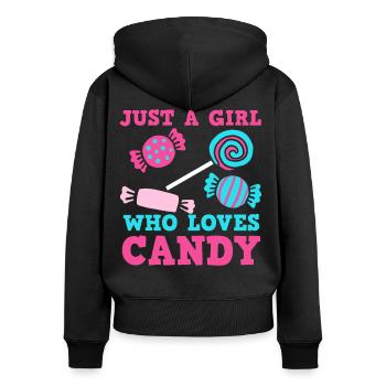 Halloween Süßigkeiten Süßes oder Saures - Frauen Premium Bio Zip Hoodie - Schwarz - Hinten - Julia (174cm)