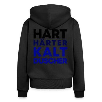 Kaltduscher Hart Männlich Kalt Duschen Geschenk - Frauen Premium Bio Zip Hoodie - Schwarz - Hinten - Julia (174cm)