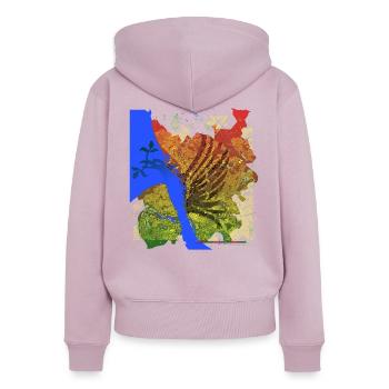 Liverpool Rising: Liver Bird Over Sunset Mersey - Women's Premium Organic Zip Hoodie - dusky pink - Back - Julia (174cm)
