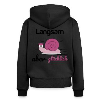 Joggen Schnecke Krone langsam aber glücklich - Frauen Premium Bio Zip Hoodie - Schwarz - Hinten - Julia (174cm)