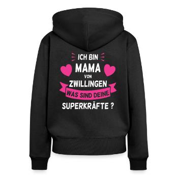 Ich bin Mama von Zwillingen Was sind deine - Frauen Premium Bio Zip Hoodie - Schwarz - Hinten - Julia (174cm)