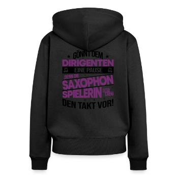 Saxophonistin Saxophon Blasmusik Sprüche Geschenk - Frauen Premium Bio Zip Hoodie - Schwarz - Hinten - Julia (174cm)