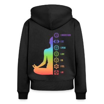 Chakra Energy Alignment Meditation Design - Women's Premium Organic Zip Hoodie - black - Back - Julia (174cm)
