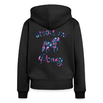 désolé j'ai poney - Sweat à capuche zippé Premium bio Femme - noir - Dos - Julia (174cm)