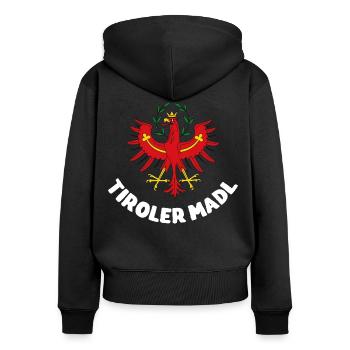 Tiroler Madl - Frauen Premium Bio Zip Hoodie - Schwarz - Hinten - Julia (174cm)
