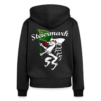 Steiermark Panther mit Fahne Flagge Lustig - Frauen Premium Bio Zip Hoodie - Schwarz - Hinten - Julia (174cm)