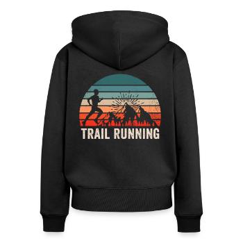 retro trail running t-shirt course en montagne - Sweat à capuche zippé Premium bio Femme - noir - Dos - Julia (174cm)