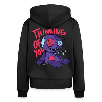 Halloween Voodoo Puppe mit Spruch Thinking Of You - Frauen Premium Bio Zip Hoodie - Schwarz - Hinten - Julia (174cm)