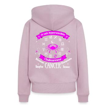Signe astro Cancer pour femme. - Sweat à capuche zippé Premium bio Femme - rose poudré - Dos - Julia (174cm)