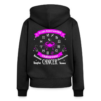 Signe astro Cancer pour femme. - Sweat à capuche zippé Premium bio Femme - noir - Dos - Julia (174cm)