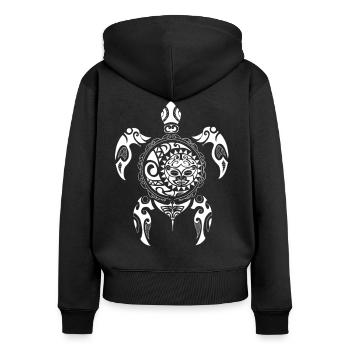 Chemise de lune de conception de soleil tribal maori de tortue - Sweat à capuche zippé Premium bio Femme - noir - Dos - Julia (174cm)
