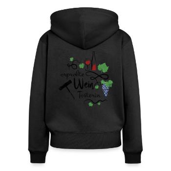 Erprobte Weintesterin. Rotwein Kellner Spruch - Frauen Premium Bio Zip Hoodie - Schwarz - Hinten - Julia (174cm)