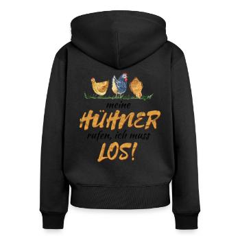 Lustiger Huhn Spruch für Hühnerzüchter Geschenk - Frauen Premium Bio Zip Hoodie - Schwarz - Hinten - Julia (174cm)
