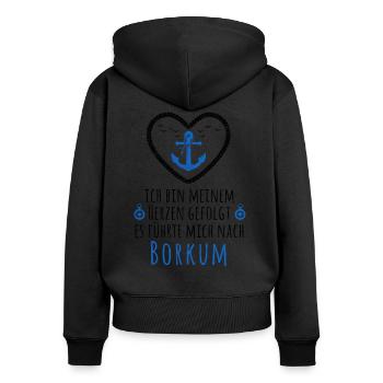 Borkum - nordfriesische Insel Nordfriesen Spruch - Frauen Premium Bio Zip Hoodie - Schwarz - Hinten - Julia (174cm)