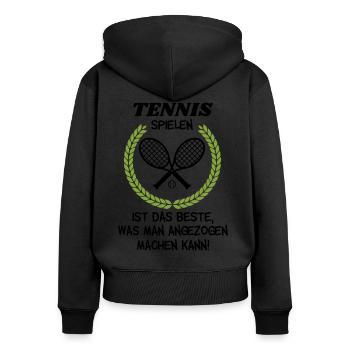 Perfekter Tennistrainer Spruch, Tennis Geschenk - Frauen Premium Bio Zip Hoodie - Schwarz - Hinten - Julia (174cm)