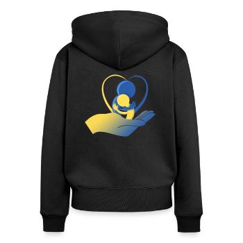 Downsyndrome Design - Sweat à capuche zippé Premium bio Femme - noir - Dos - Julia (174cm)