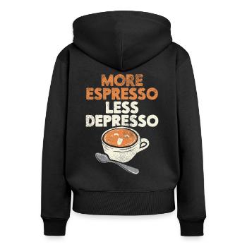 More Espresso Less Depresso Barista Espressobar - Frauen Premium Bio Zip Hoodie - Schwarz - Hinten - Julia (174cm)