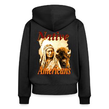 Native Americans - Sitting Bull mit Büffel - Frauen Premium Bio Zip Hoodie - Schwarz - Hinten - Julia (174cm)