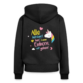 Einhorn - Komm wir gehen - Frauen Premium Bio Zip Hoodie - Schwarz - Hinten - Julia (174cm)