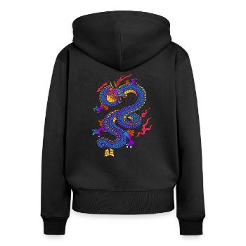Drache - Frauen Premium Bio Zip Hoodie - Schwarz - Hinten - Julia (174cm)