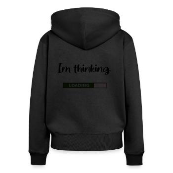 Je pense que dire anglais, humour, fun - Sweat à capuche zippé Premium bio Femme - noir - Dos - Julia (174cm)
