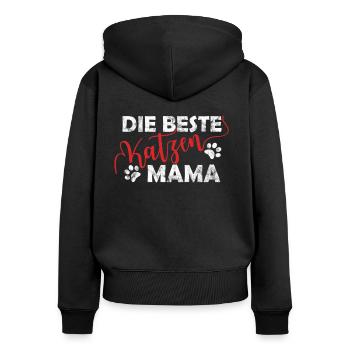 Katze Beste Katzenmama, Katzen Mama - Frauen Premium Bio Zip Hoodie - Schwarz - Hinten - Julia (174cm)