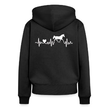 Pferde Herzschlag für Reiter mit Puls - Frauen Premium Bio Zip Hoodie - Schwarz - Hinten - Julia (174cm)