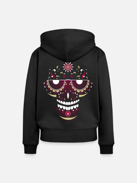 Lächelnder Schädel - Frauen Premium Bio Zip Hoodie - Schwarz