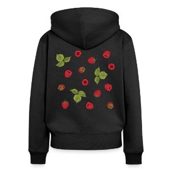 Für Himbeer Liebhaber: köstliches Himbeer Muster - Frauen Premium Bio Zip Hoodie - Schwarz - Hinten - Julia (174cm)