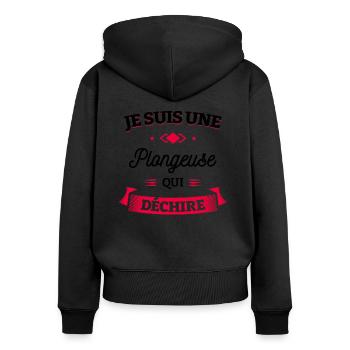 PLONGEUSE QUI DÉCHIRE - Sweat à capuche zippé Premium bio Femme - noir - Dos - Julia (174cm)
