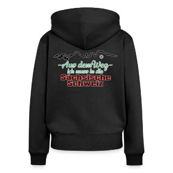 Aus dem Weg ich muss in die Sächsische Schweiz - Frauen Premium Bio Zip Hoodie - Schwarz - Hinten - Julia (174cm)