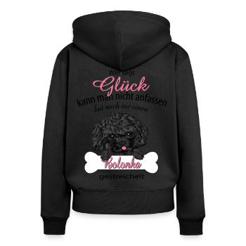 Bolonka Glück - Frauen Premium Bio Zip Hoodie - Schwarz - Hinten - Julia (174cm)