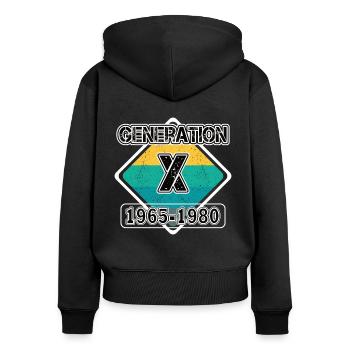 Naissance de la génération X 1965 - 1980 - Sweat à capuche zippé Premium bio Femme - noir - Dos - Julia (174cm)