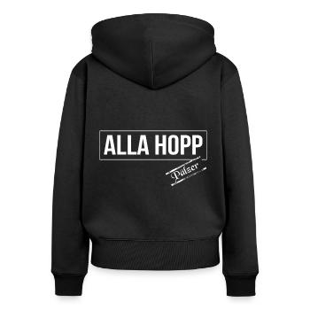 Sprichwort Pfalz Pfälzer Alla Hopp Dialekt - Frauen Premium Bio Zip Hoodie - Schwarz - Hinten - Julia (174cm)