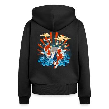 Poisson rouge carpe koi Japon - Sweat à capuche zippé Premium bio Femme - noir - Dos - Julia (174cm)