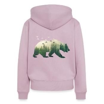 Ours conservation sauvage forêt oiseaux - Sweat à capuche zippé Premium bio Femme - rose poudré - Dos - Julia (174cm)