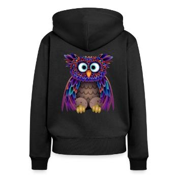 La chouette colorée - Sweat à capuche zippé Premium bio Femme - noir - Dos - Julia (174cm)