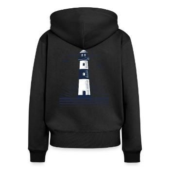 Phare avec mouettes - Sweat à capuche zippé Premium bio Femme - noir - Dos - Julia (174cm)