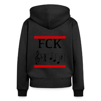 fck afd - Frauen Premium Bio Zip Hoodie - Schwarz - Hinten - Julia (174cm)