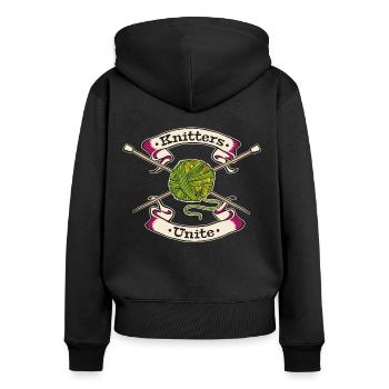 Knitters Unite - Frauen Premium Bio Zip Hoodie - Schwarz - Hinten - Julia (174cm)