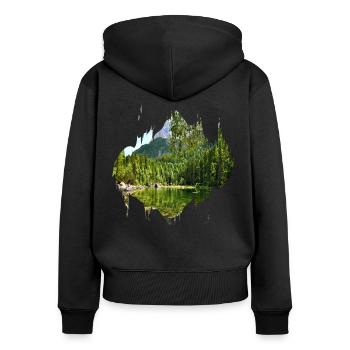 Tache de couleur éclaboussure paysage naturel - Sweat à capuche zippé Premium bio Femme - noir - Dos - Julia (174cm)