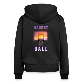 Basketballkorb Korb Basketball Sport - Frauen Premium Bio Zip Hoodie - Schwarz - Hinten - Julia (174cm)